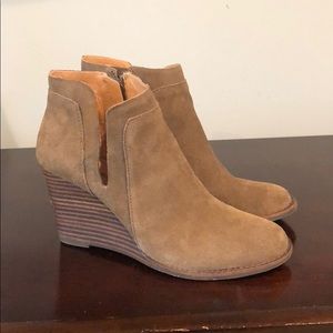 Lucky brand olive wedge booties